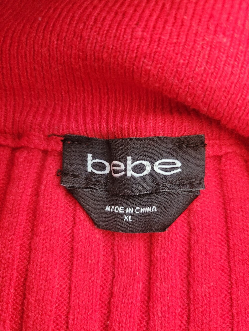 Bebe Ribbed Logo Embellished Rhinestone 1/4 Zip Sweater Red XL - Picture 10 of 11